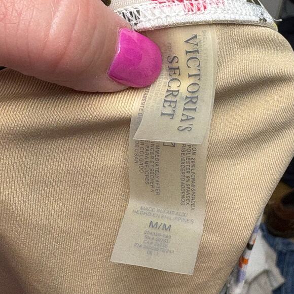 Victoria's Secret Bikini, L Triangle Top, M High Cut Bottom, White Multi Color - Picture 5 of 5